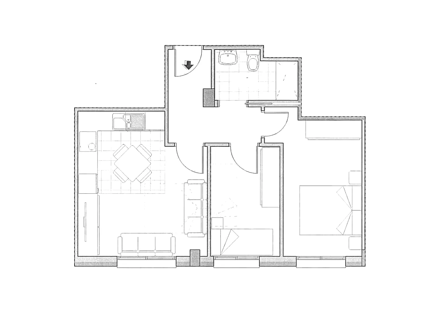 Plano acotado de la vivienda Bajo F del Edificio Horizonte