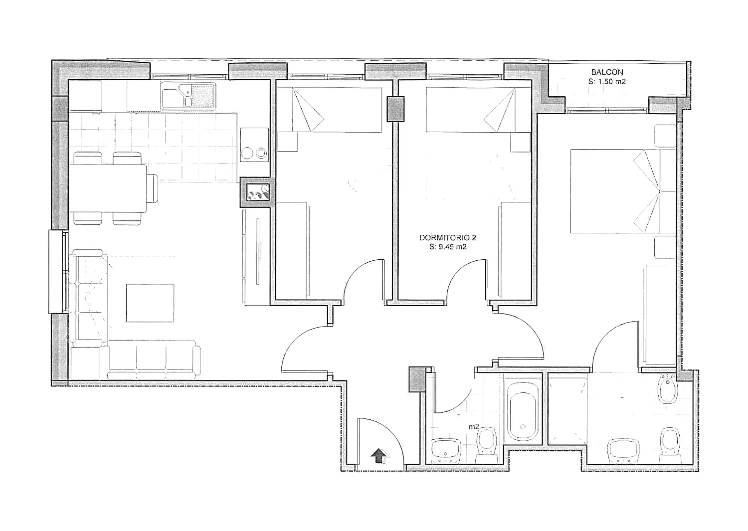 Plano acotado de la vivienda 4º A del Edificio Horizonte