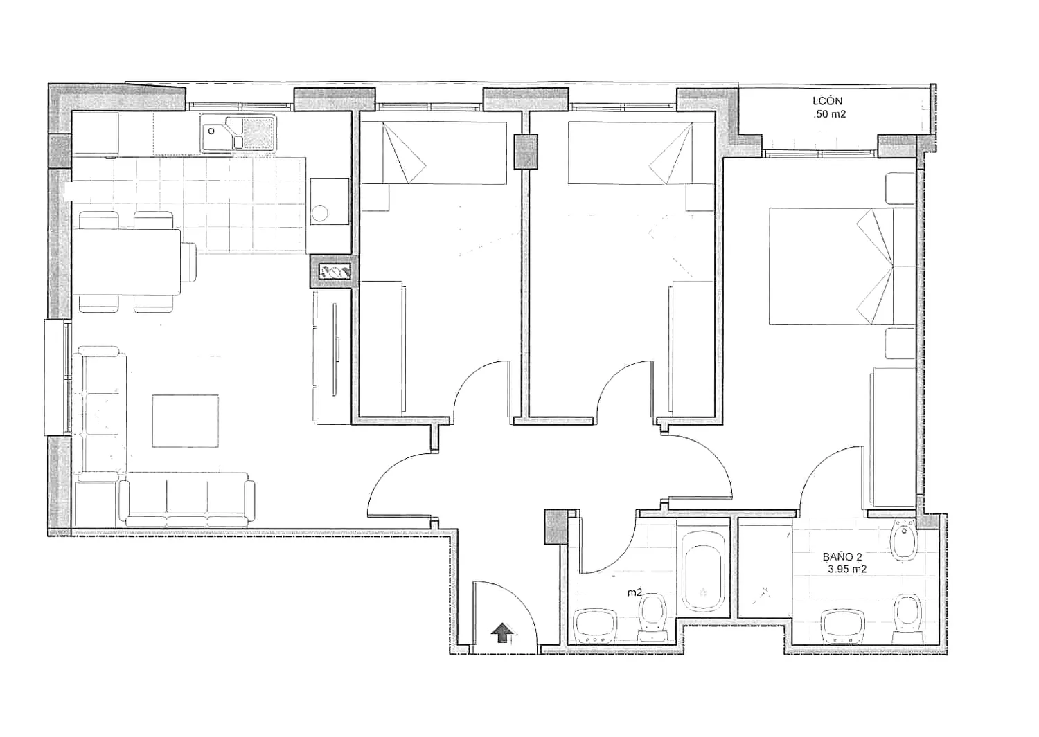 Plano acotado de la vivienda 1º A del Edificio Horizonte