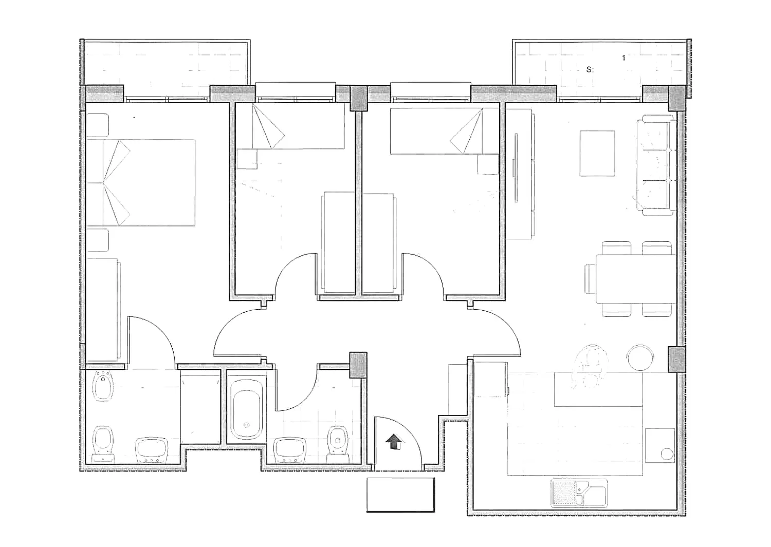 Plano acotado de la vivienda 1º C del Edificio Horizonte