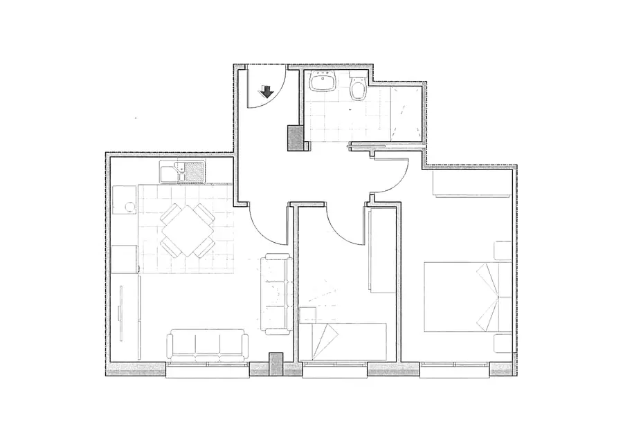 Plano acotado de la vivienda Bajo F del Edificio Horizonte