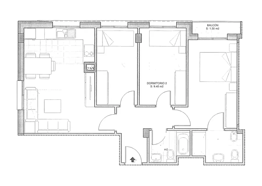 Plano acotado de la vivienda 4º A del Edificio Horizonte