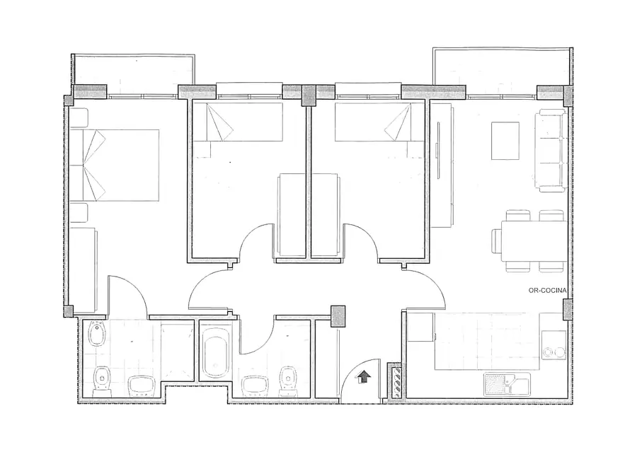 Plano acotado de la vivienda 4º B del Edificio Horizonte