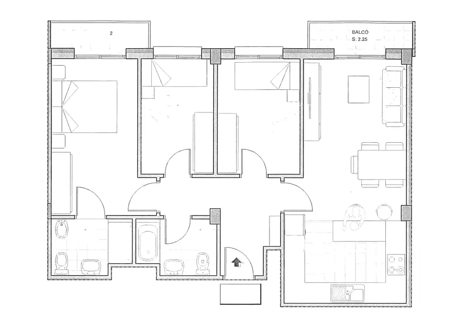 Plano acotado de la vivienda 4º C del Edificio Horizonte