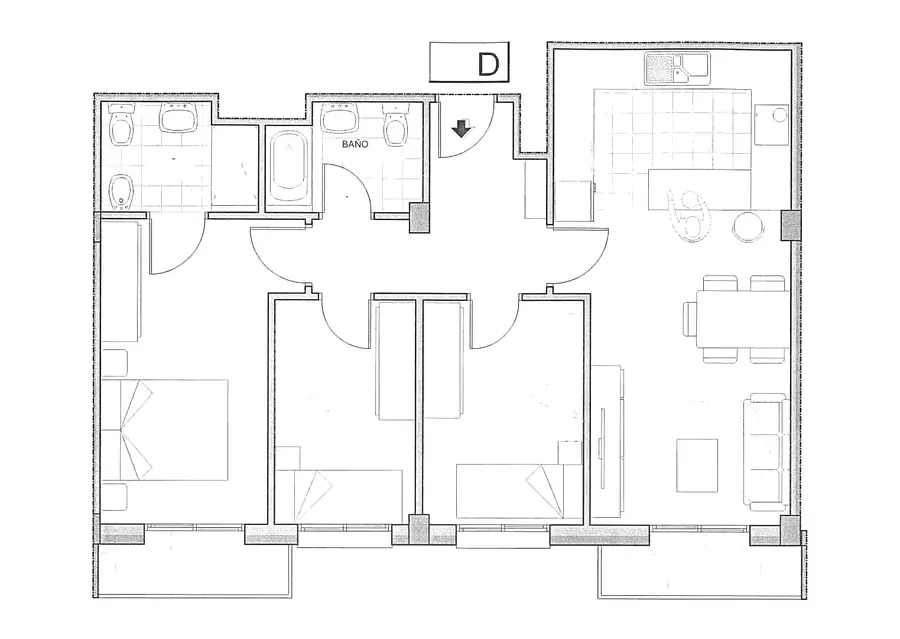 Plano acotado de la vivienda 4º D del Edificio Horizonte