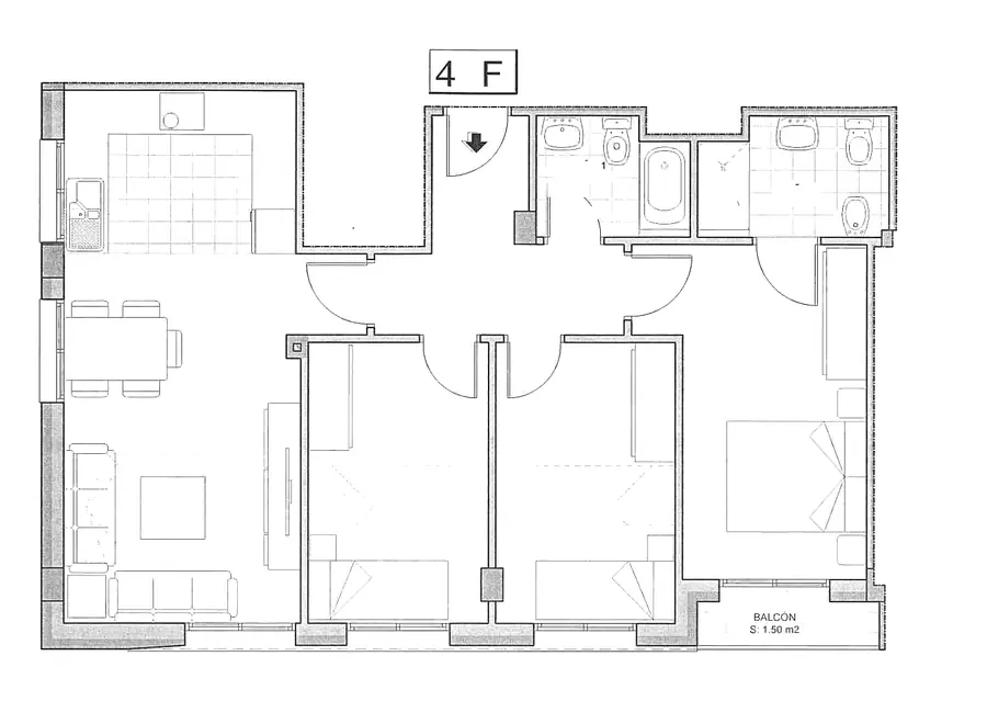 Plano acotado de la vivienda 4º F del Edificio Horizonte