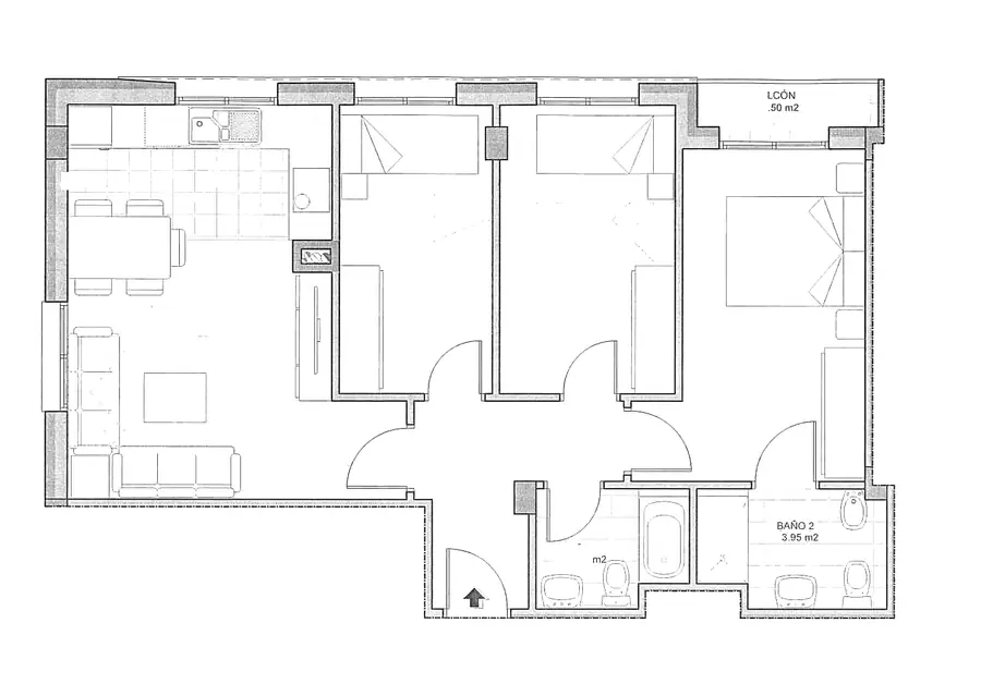 Plano acotado de la vivienda 1º A del Edificio Horizonte