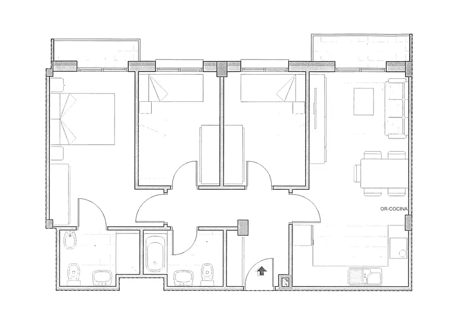 Plano acotado de la vivienda 1º B del Edificio Horizonte