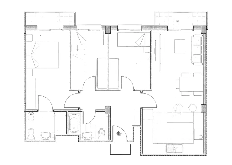 Plano acotado de la vivienda 1º C del Edificio Horizonte