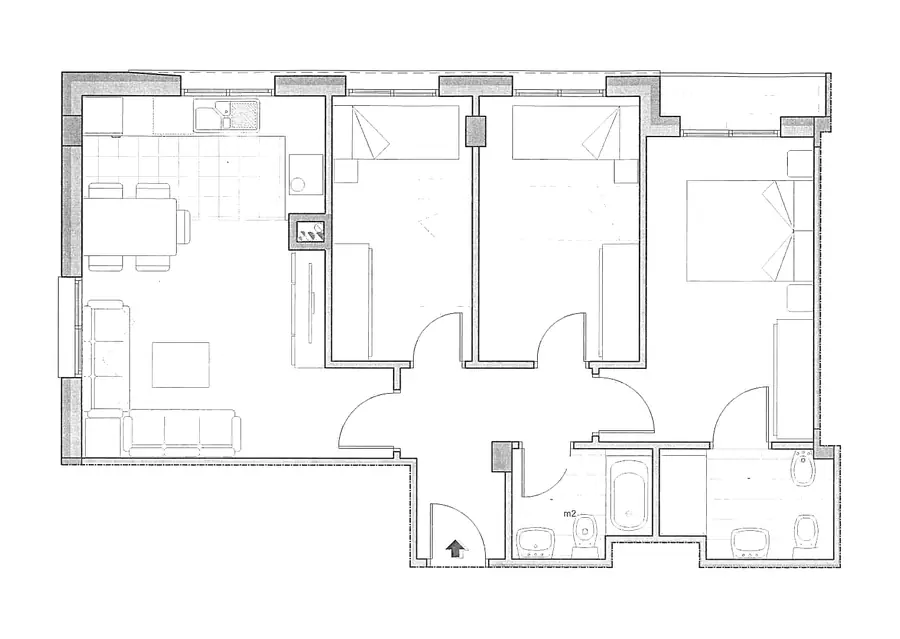 Plano acotado de la vivienda 3º A del Edificio Horizonte