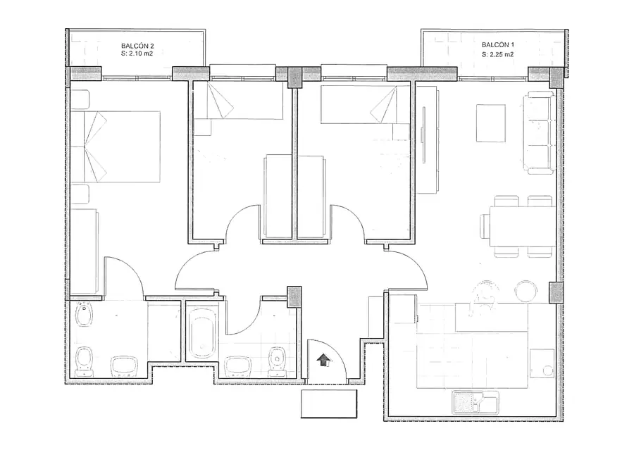 Plano acotado de la vivienda 3º C del Edificio Horizonte