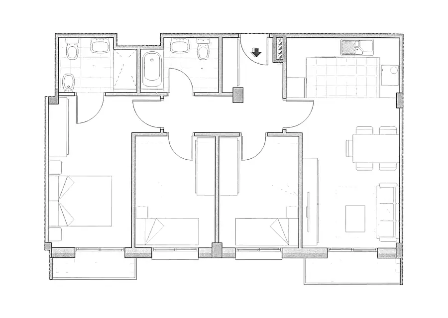 Plano acotado de la vivienda 3º E del Edificio Horizonte