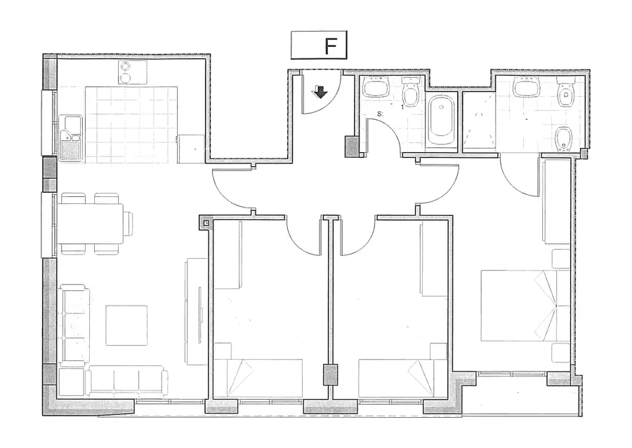 Plano acotado de la vivienda 3º F del Edificio Horizonte